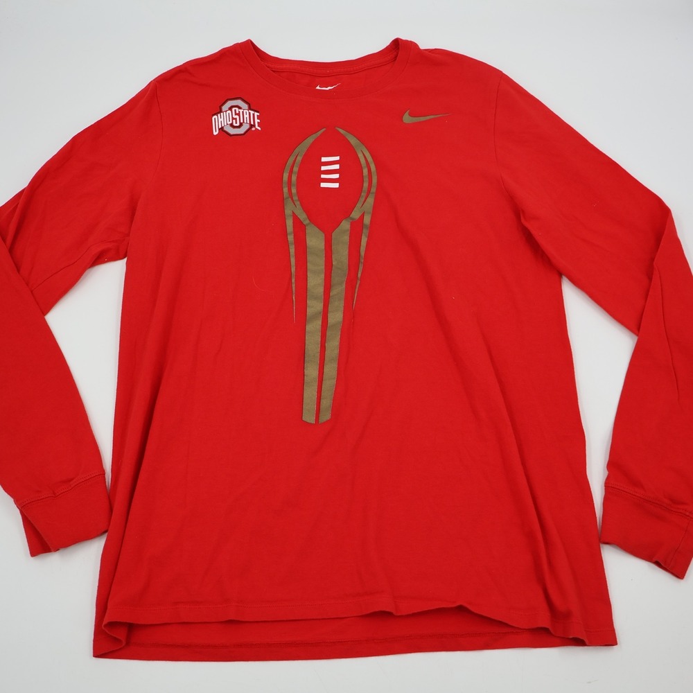 Nike Ohio State Buckeyes Long Sleeve Shirt Mens Large Red Football Trophy Tee